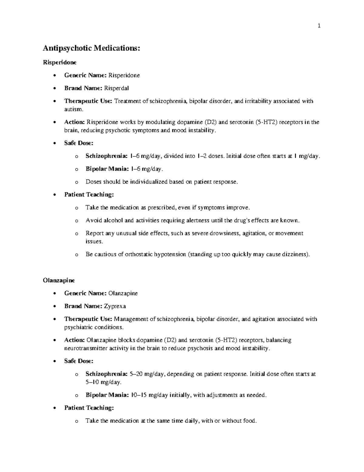 Antipsychotic Medications and Their Uses - Research Notes (NUR 101 ...