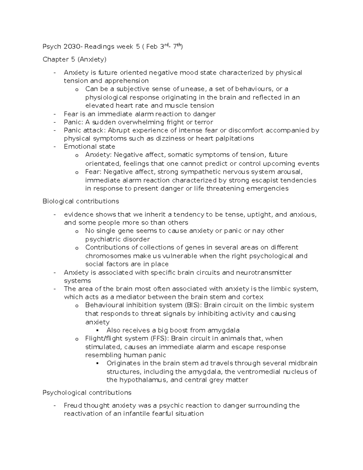 Psych 2030 - Week 5 Readings: Chapter 5 on Anxiety and Related ...