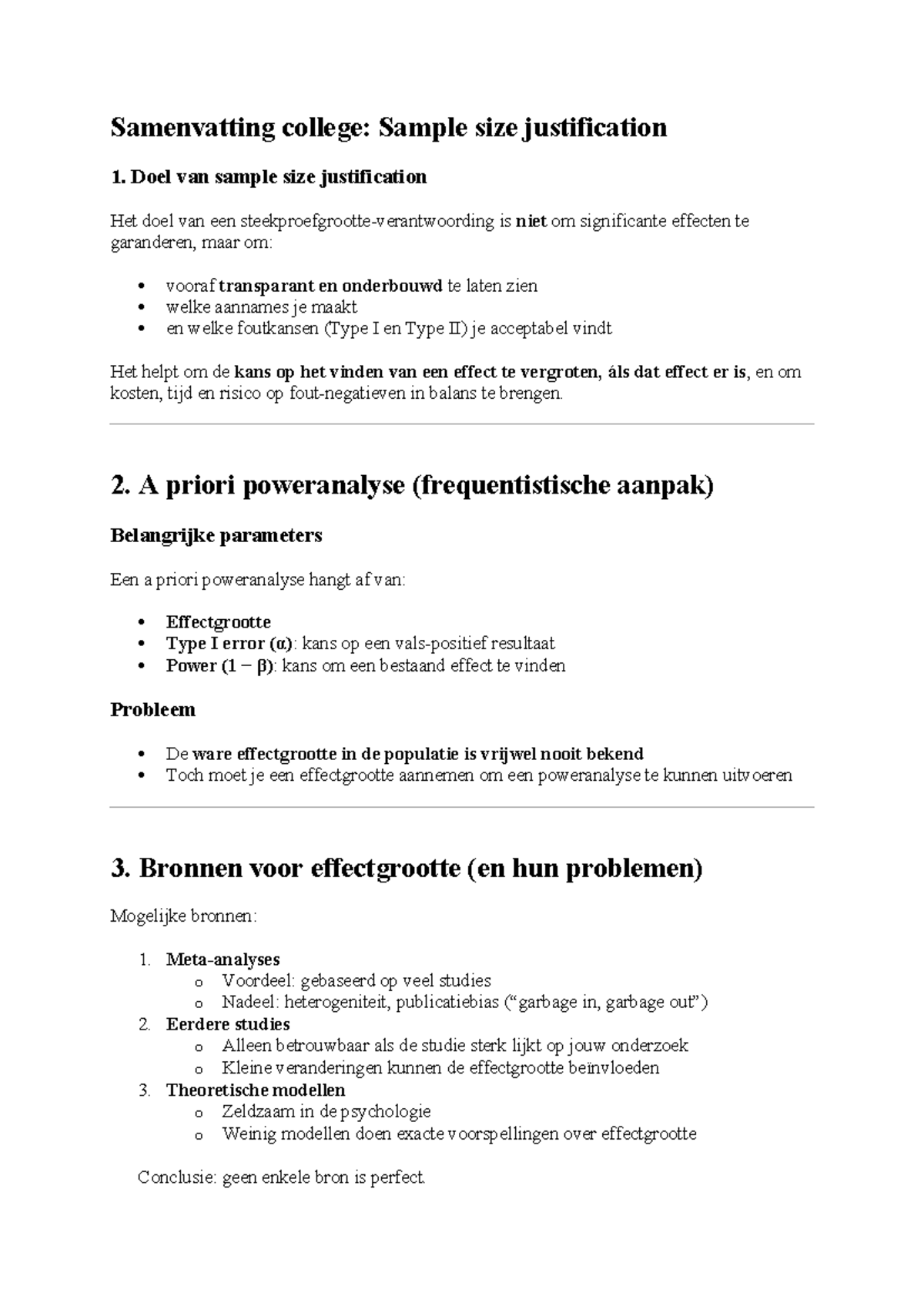 Samenvatting Module 3-2: Sample Size Justification en Poweranalyse ...
