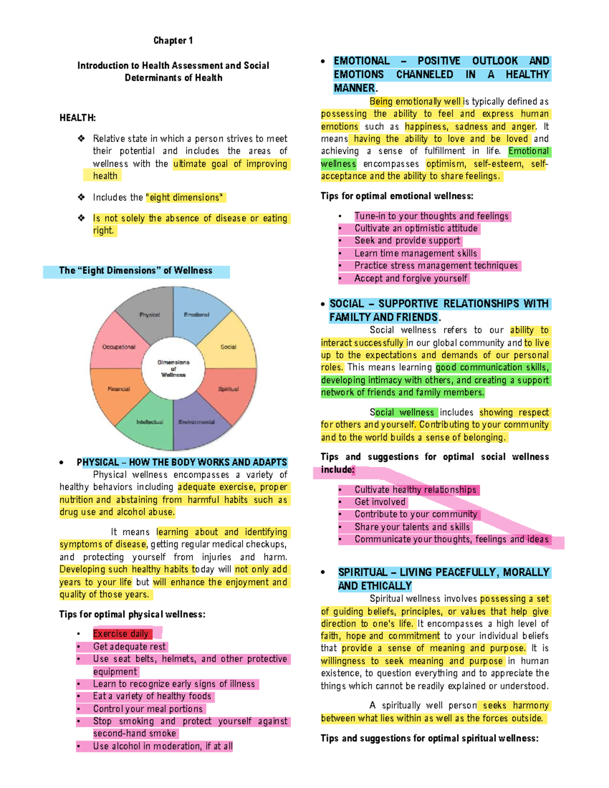 Chapter 1: Introduction to Health Assessment & Wellness Dimensions ...