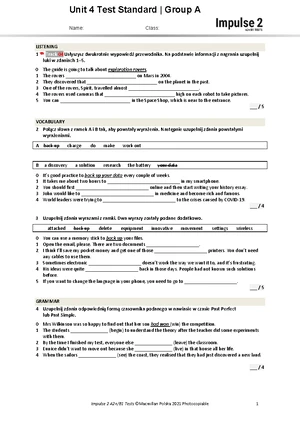 Focus 3 Listening & Vocabulary: Unit 4 Group A Practice - Studocu