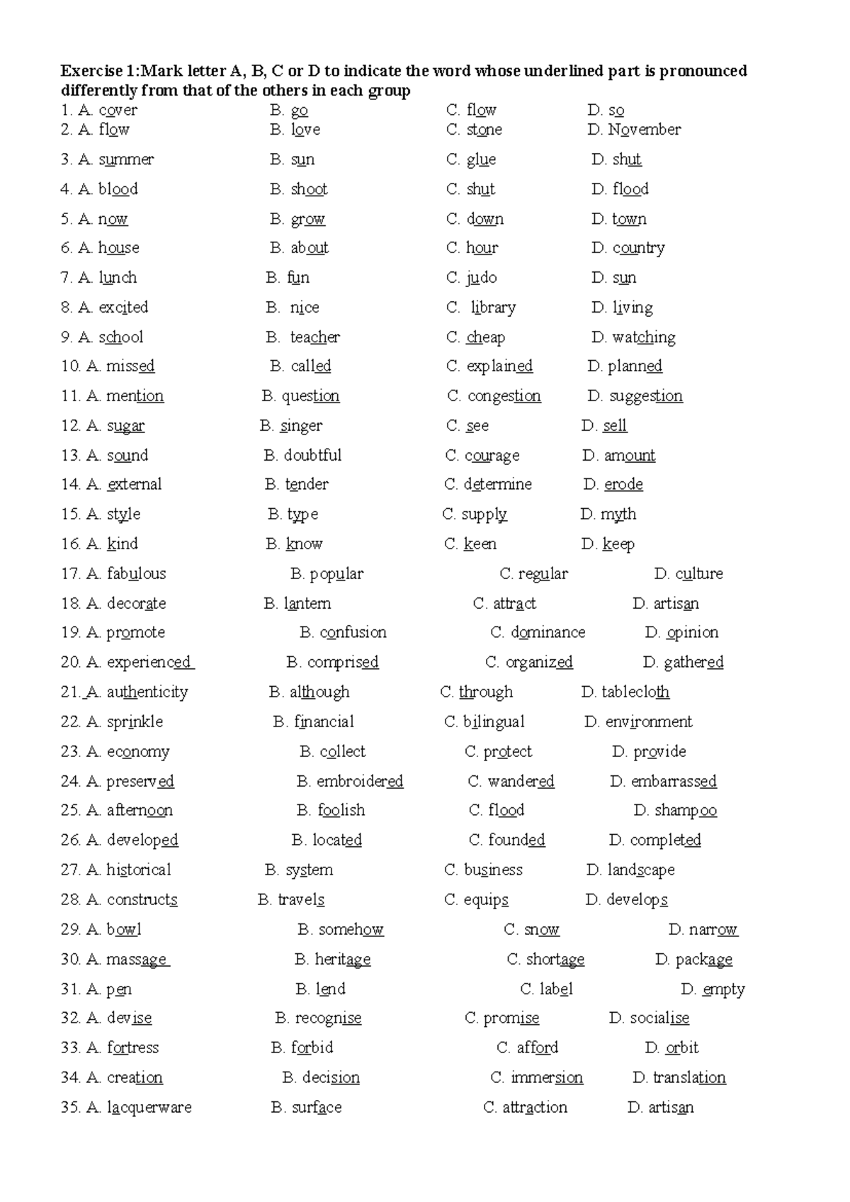 Exercise 1: Pronunciation Differentiation for Grade 9 - Studocu