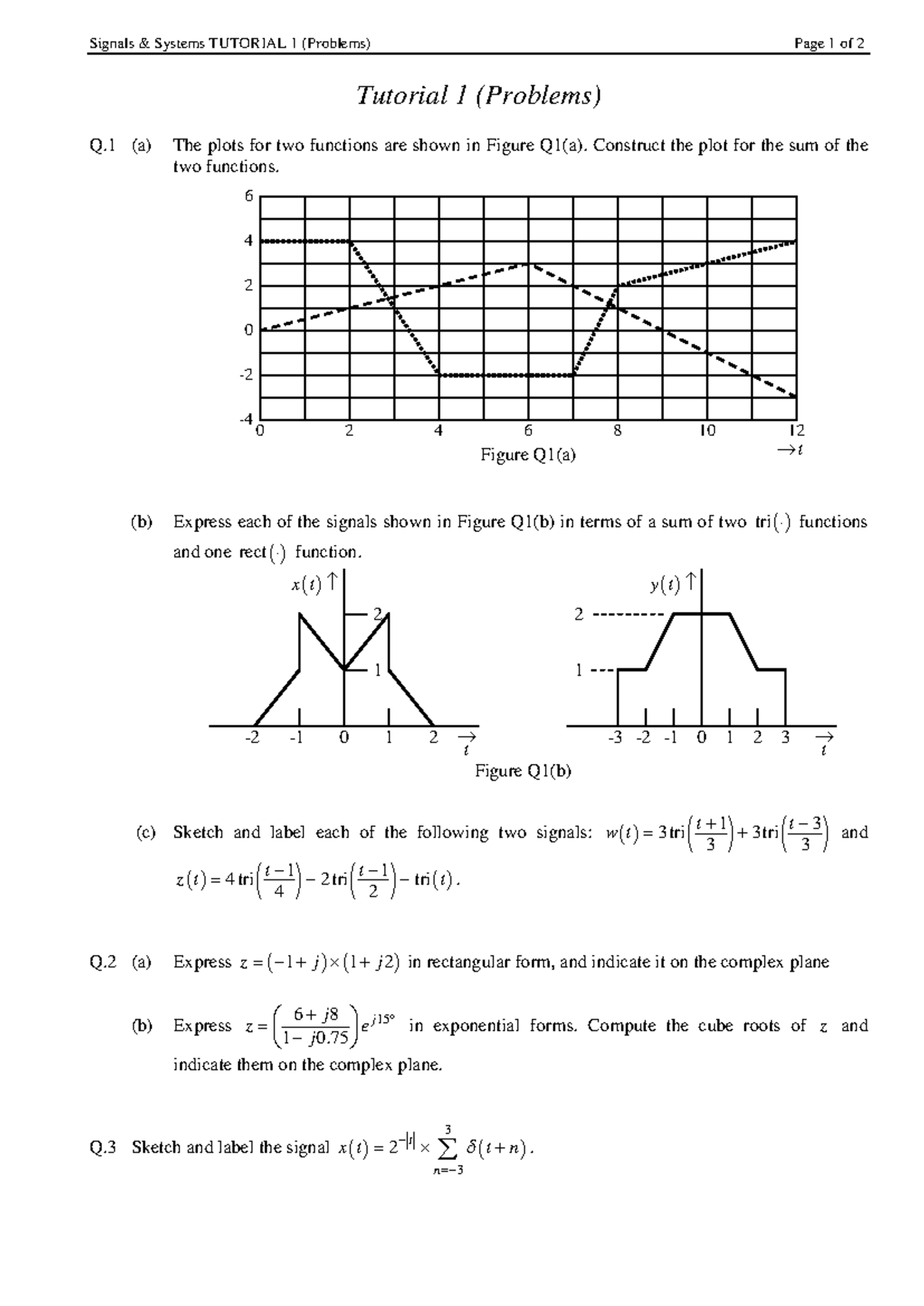 Signals Systems TUTORIAL 1 (Problems) - Signal Analysis and Plots - Studocu