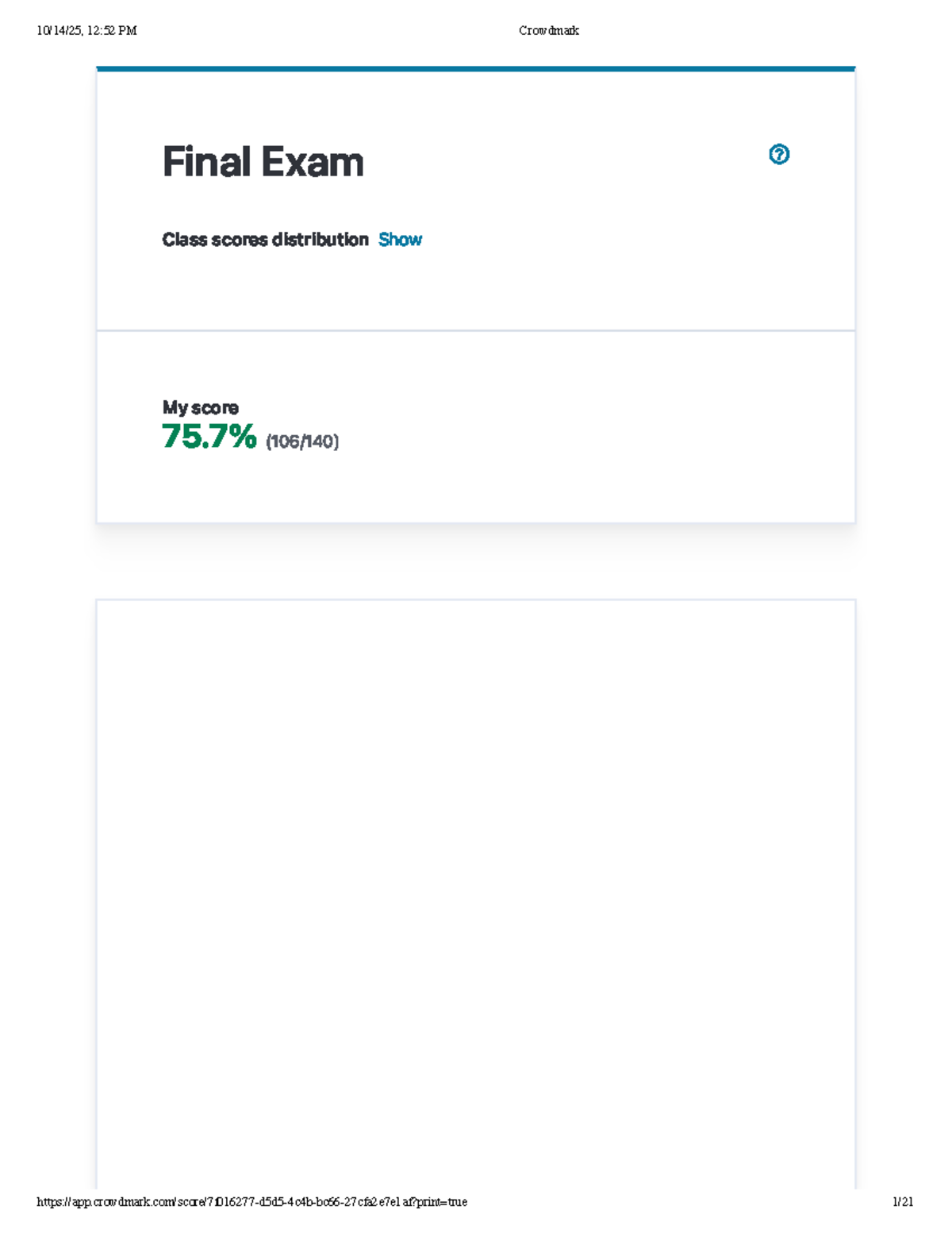 Math 141 Final Exam Score Distribution and Analysis - Studocu