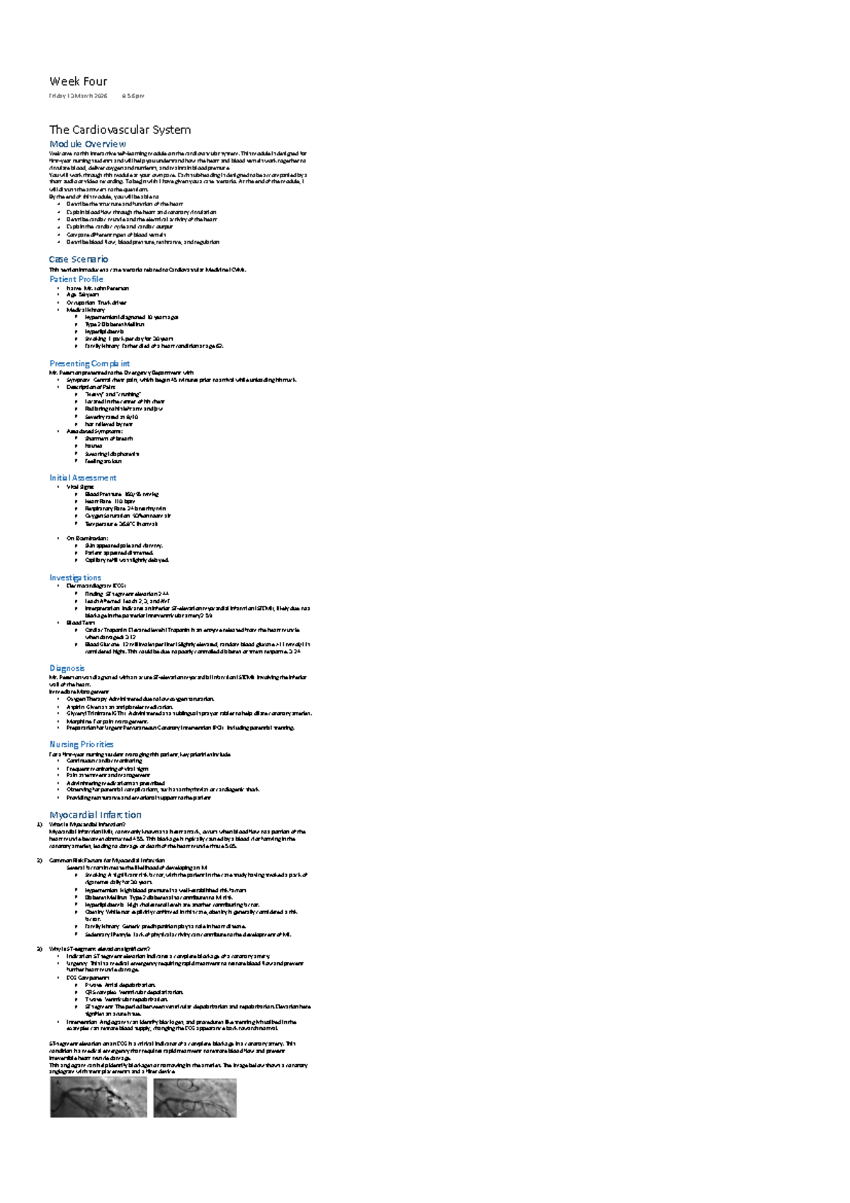 BM Week Four - Module 4 Notes: The Cardiovascular System Overview - Studocu