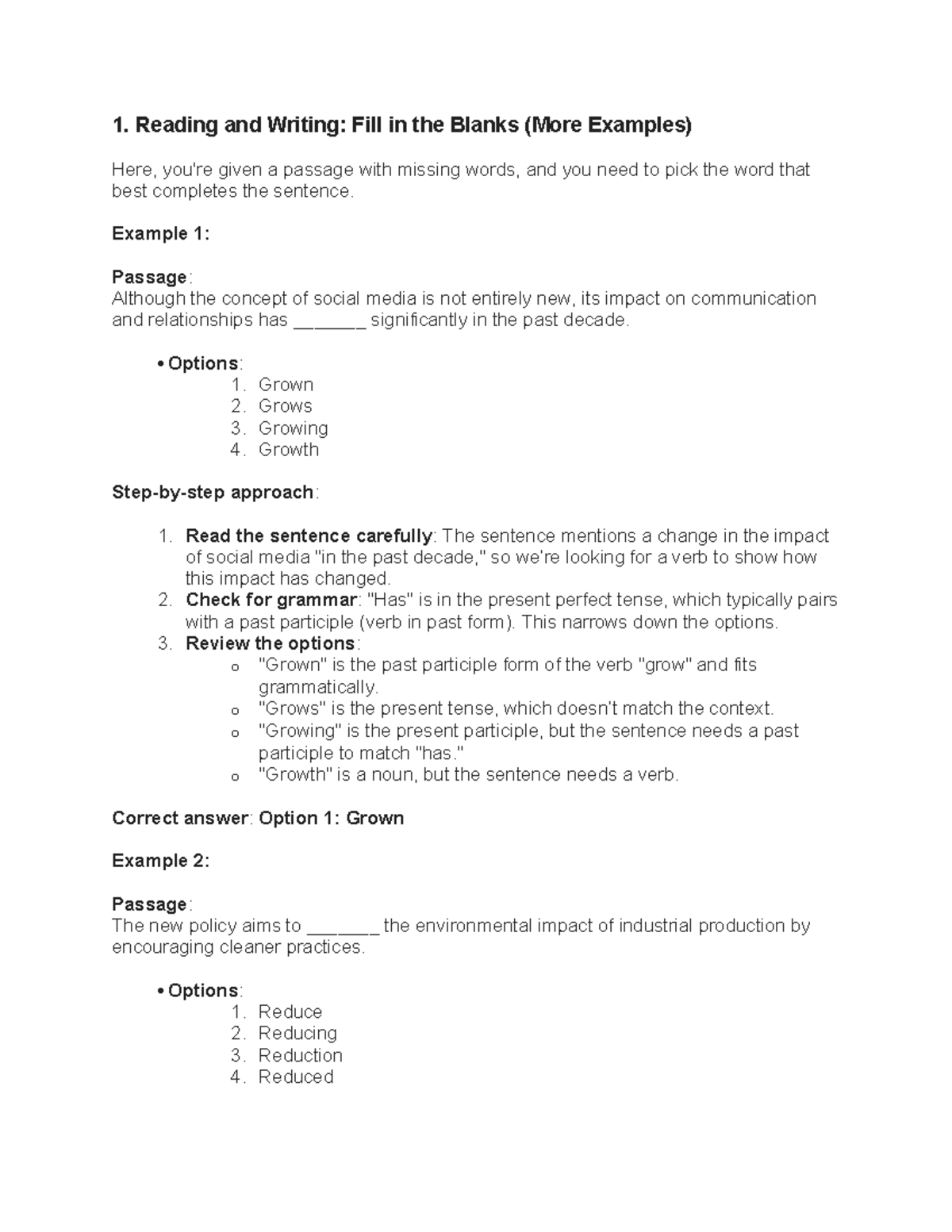 PTE Reading: Fill in the Blanks Practice (10 Examples) - Studocu
