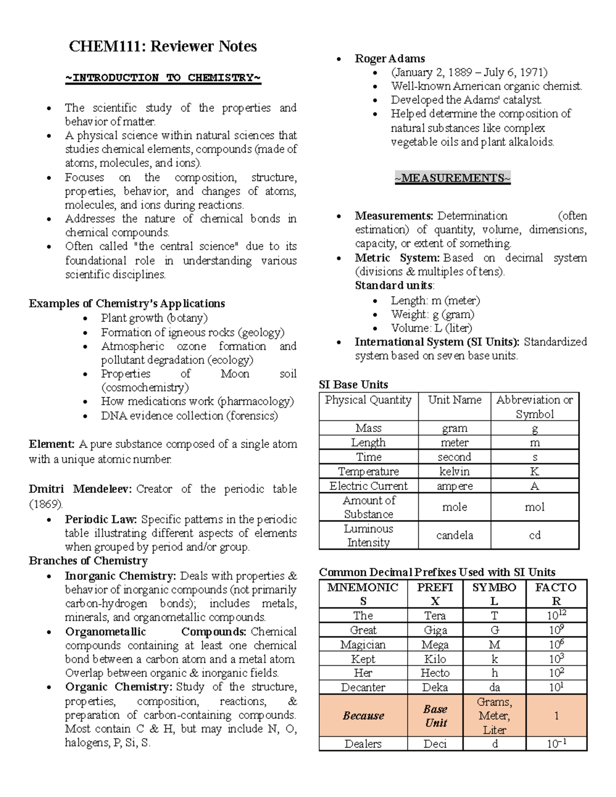 CHEM111 Final Exam Reviewer: Properties and Behavior of Matter - Studocu