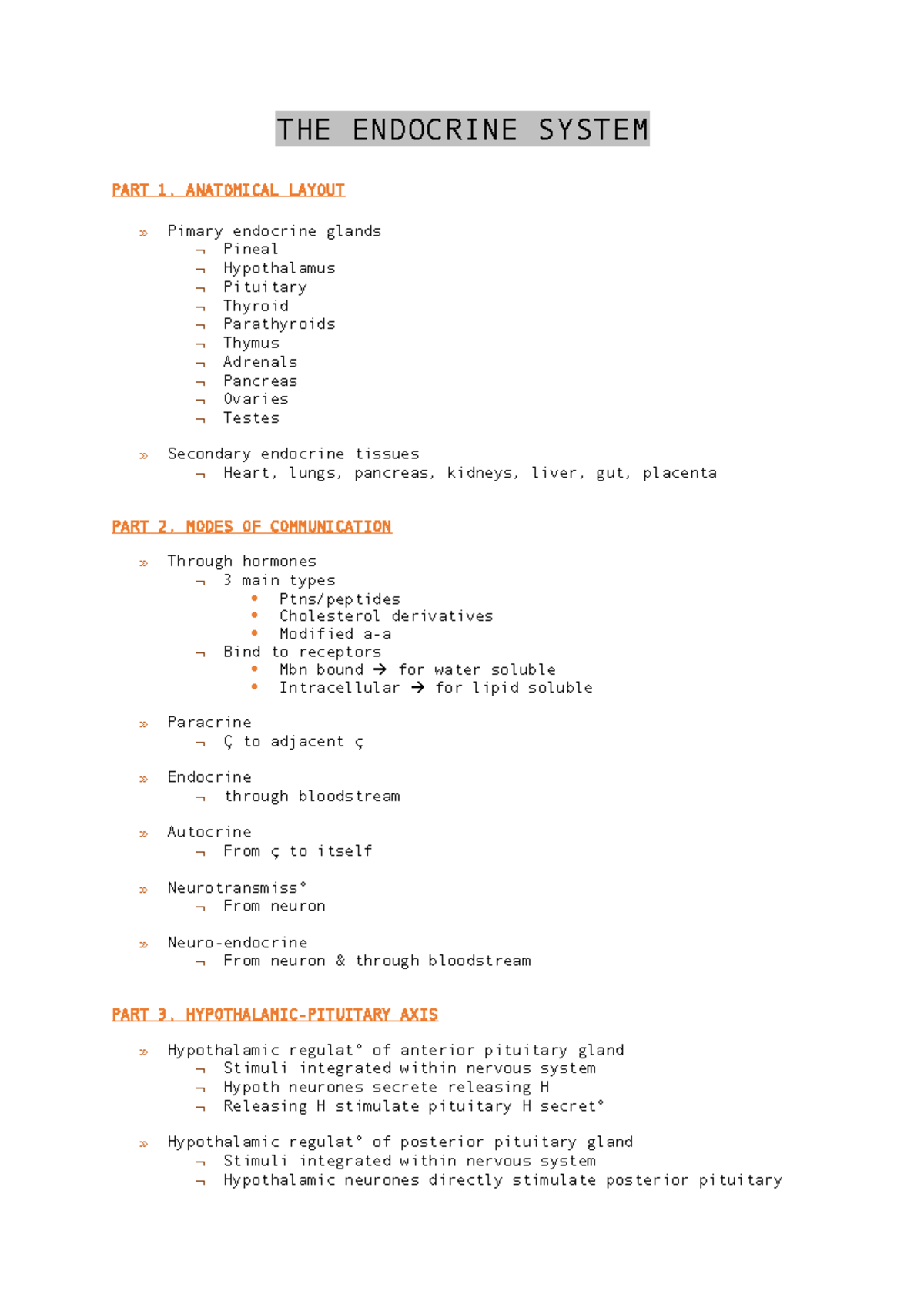 The Endocrine System The Endocrine System Part 1 Anatomical Layout