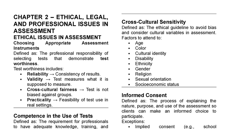 CHAPTER 2: Ethical, Legal, and Professional Issues in Assessment - Studocu