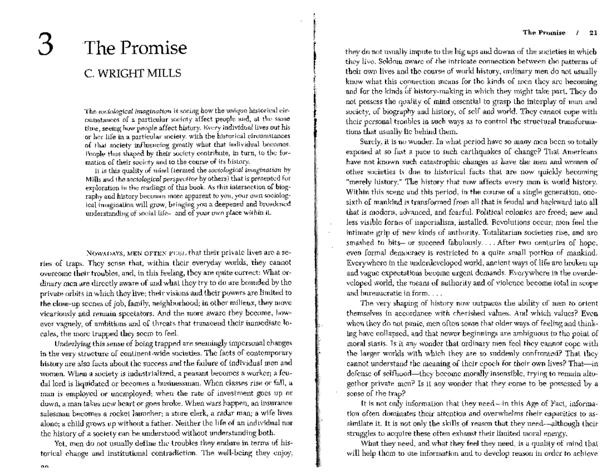 C. Wright Mills' "The Promise": Understanding Sociological Imagination ...