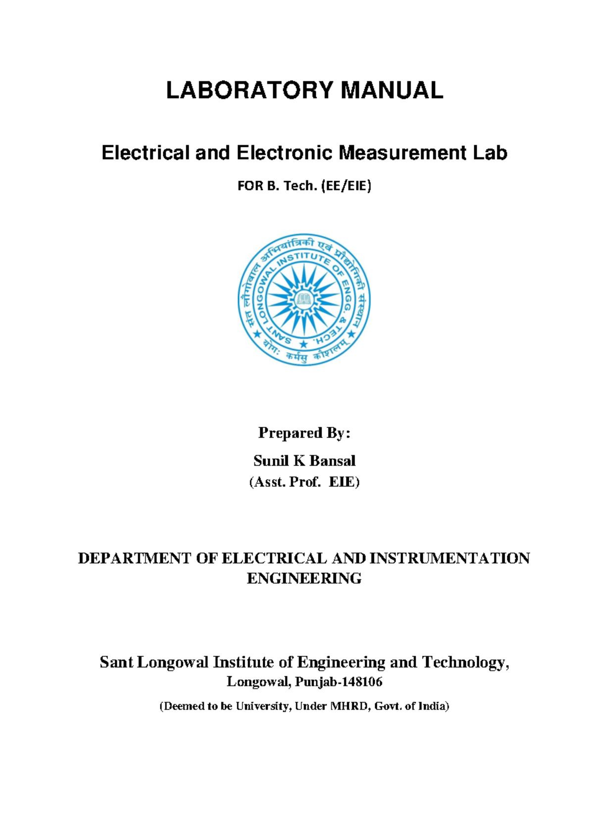 Electrical Measurement Lab Manual for B. Tech EIE Students - Studocu