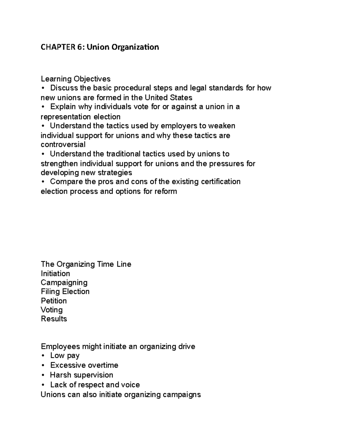 Chapter 6: Union Organizing Procedures and Strategies in the U.S. - Studocu