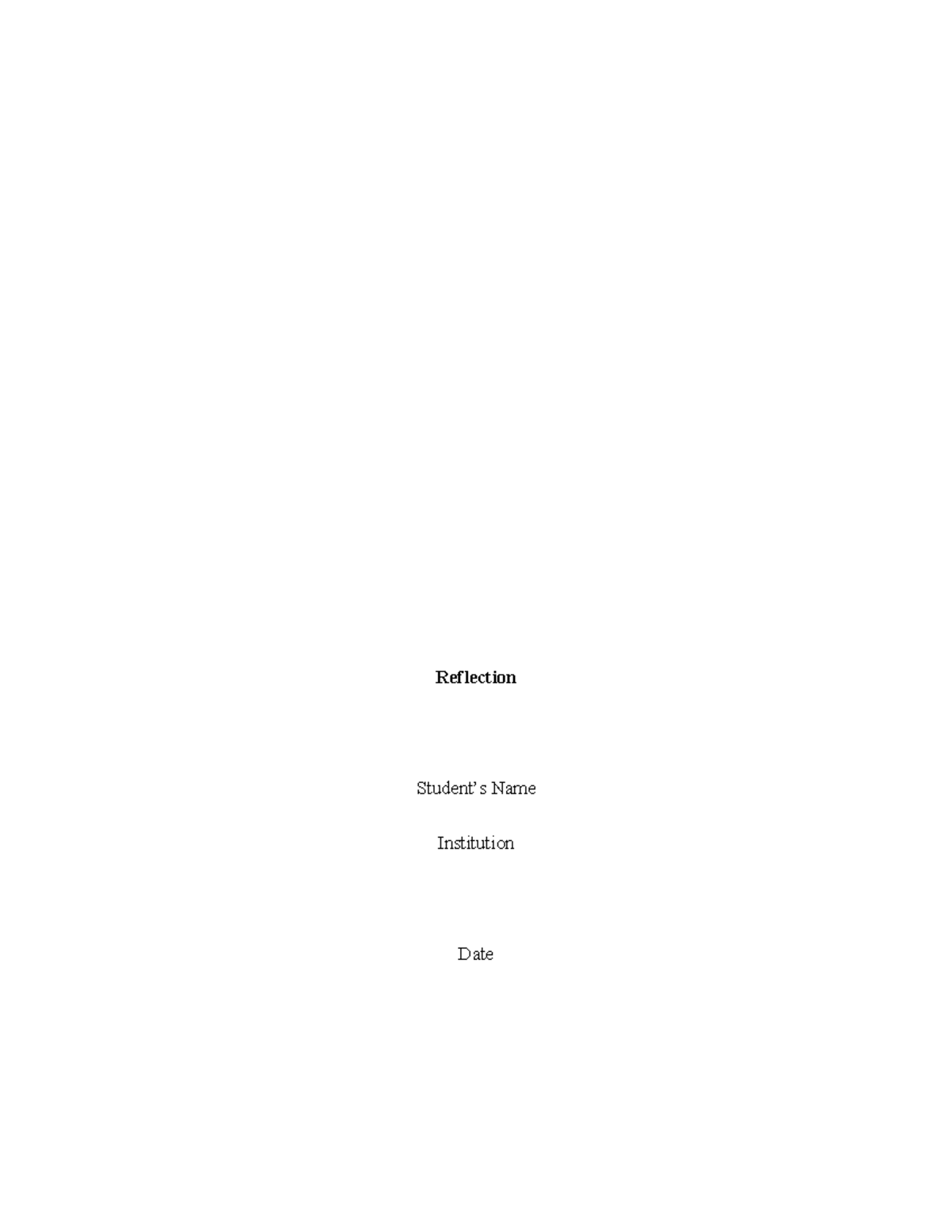 Critical Reflection - Quality work - Reflection Student’s Name ...