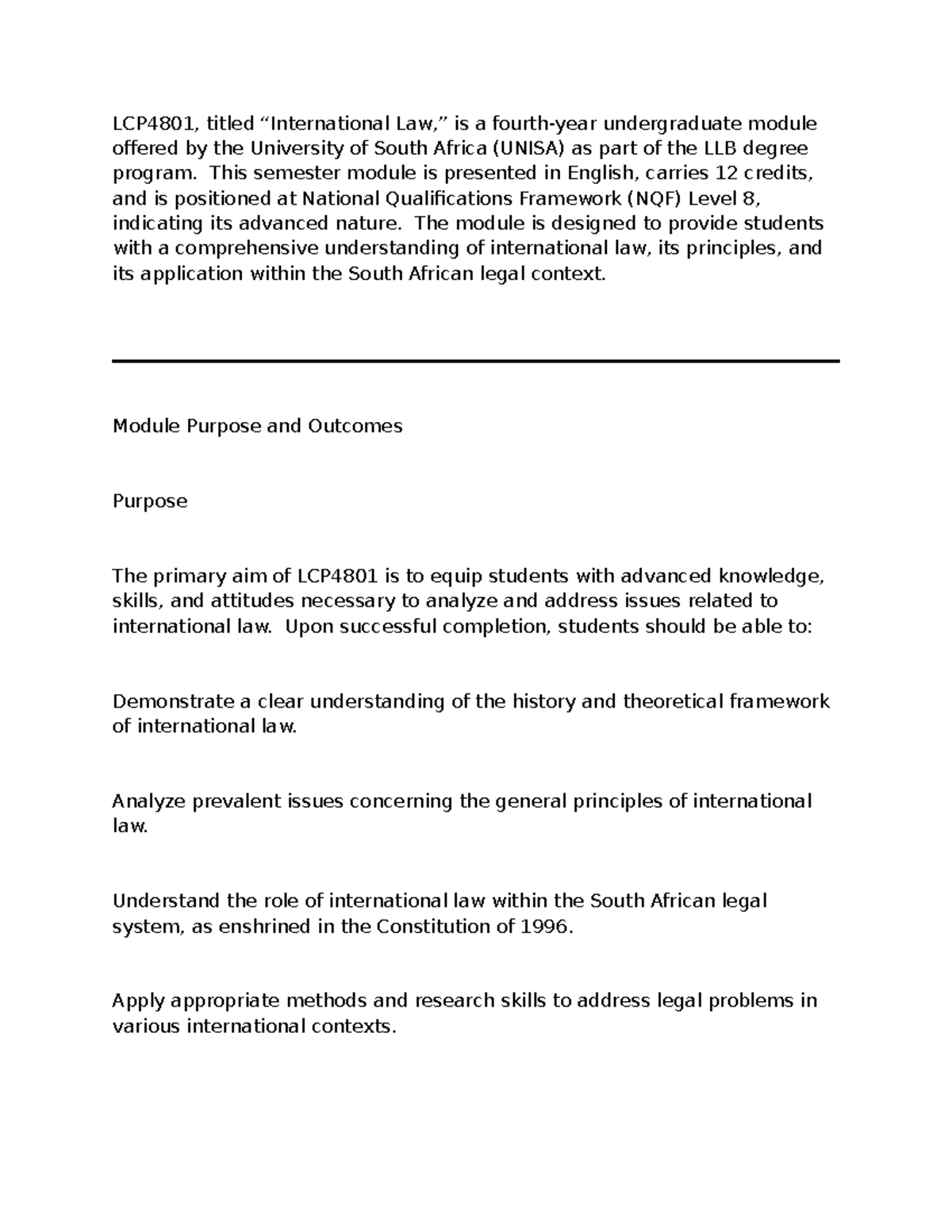 LCP4801 - Comprehensive Guide to International Law in South Africa ...