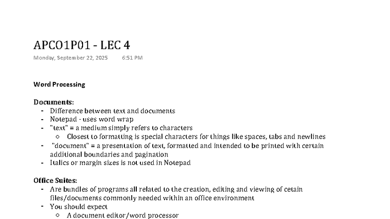 APCO1P01 - Lecture 4: Introduction to Word Processing Techniques - Word ...