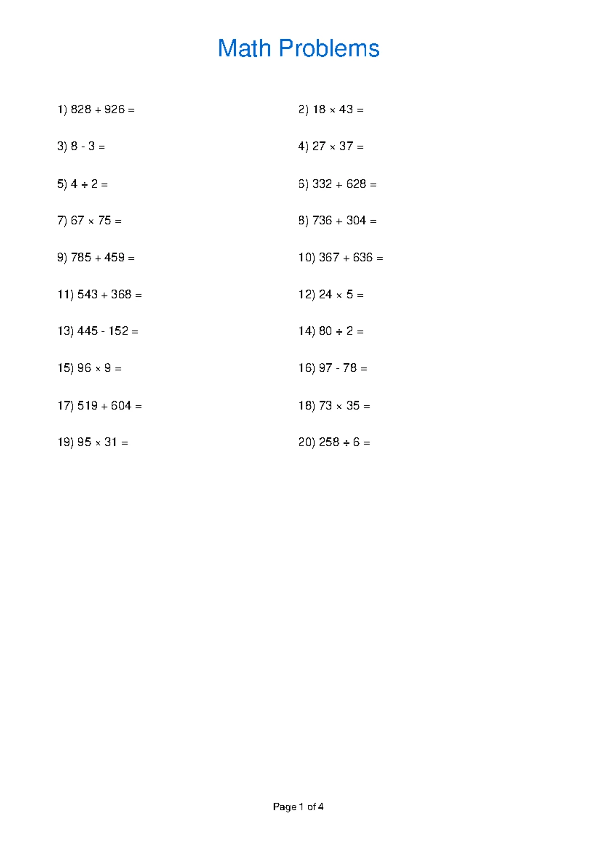 Math Problems & Solutions for Course A3D2WW4DH - Practice Set 1 - Studocu