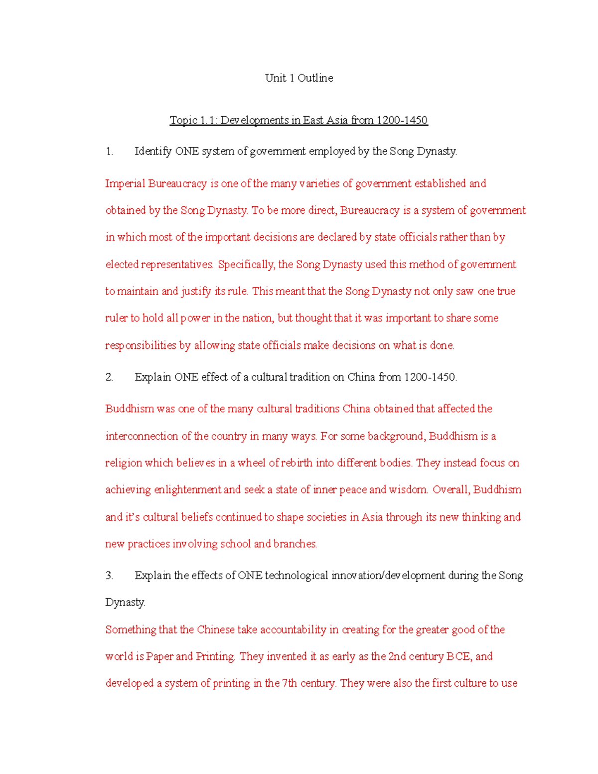 APWH Unit 1: Developments in East Asia and Beyond - Studocu