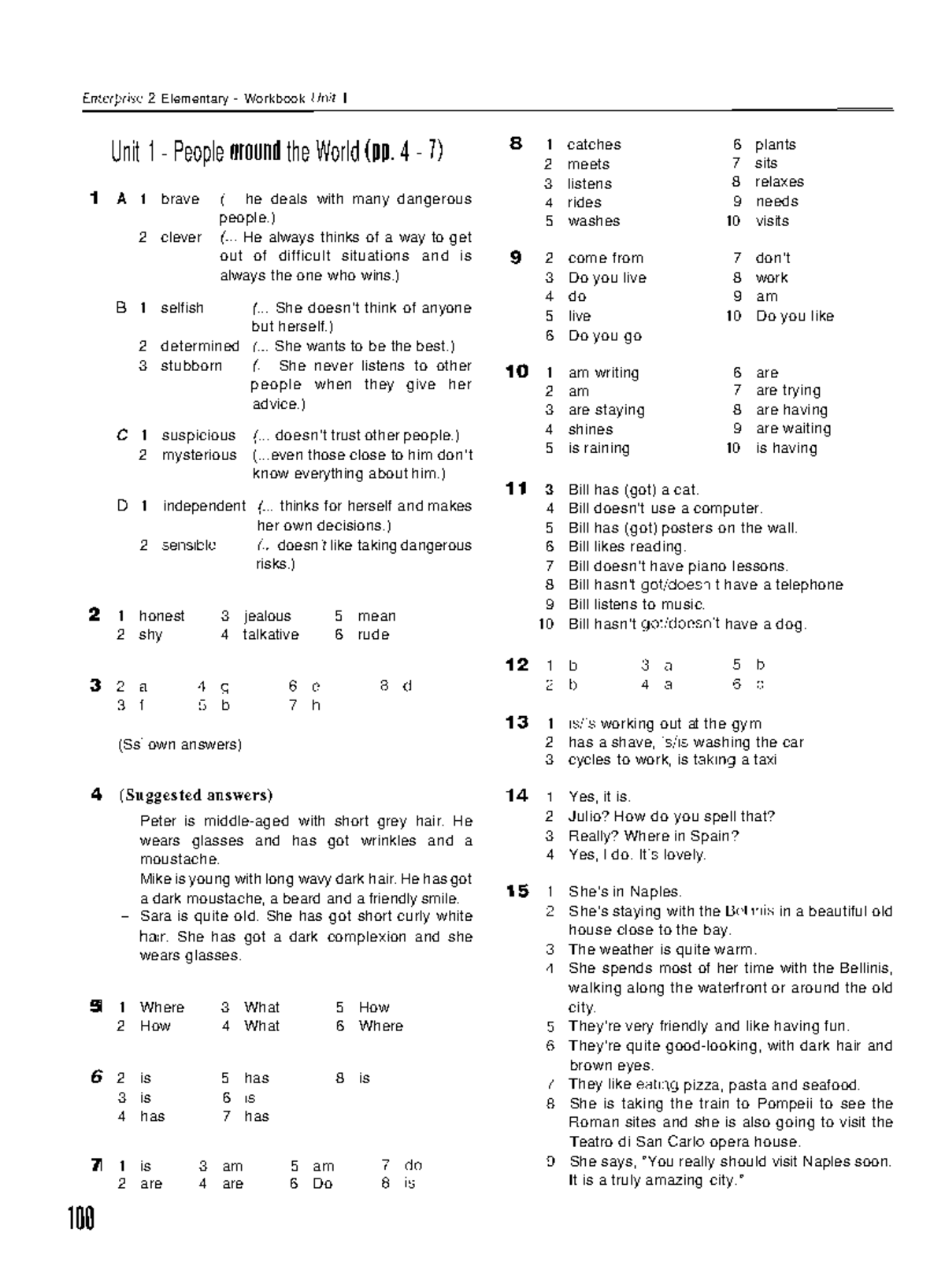 Enterprise 2 Elementary Workbook Key (Units 1-14) - Studocu