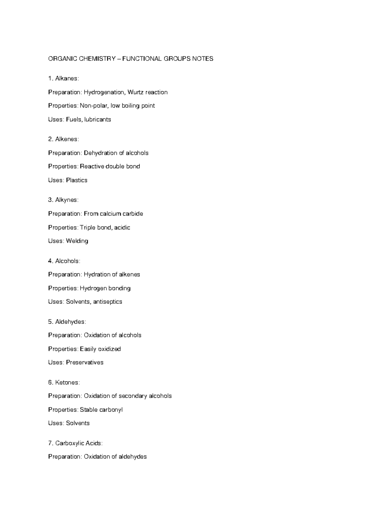 ORGANIC CHEMISTRY FUNCTIONAL GROUPS NOTES (OCHEM 101) - Studocu
