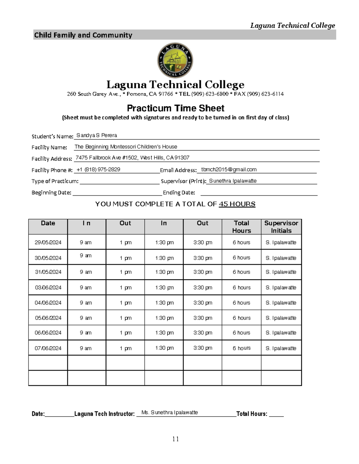 Laguna Technical College CFC 2019 Practicum Time Sheet - Studocu