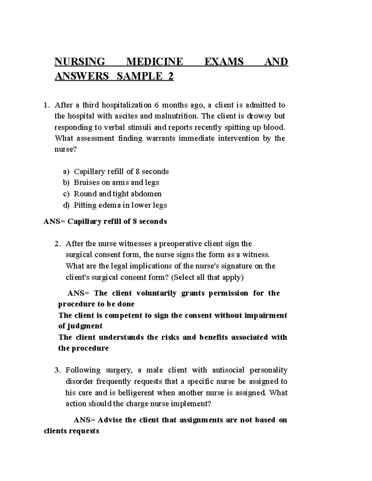 NURS 101 Final Exam: Sample Questions & Answers for Nursing Students ...