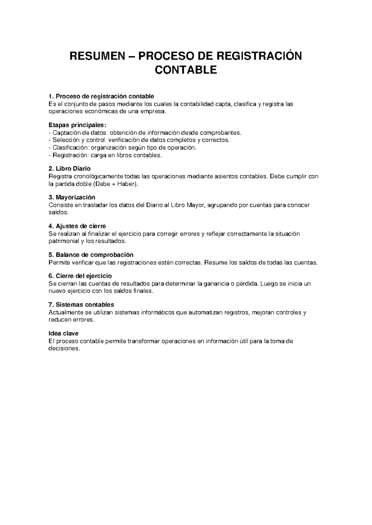 Resumen del Proceso Contable - Contabilidad 1 - Studocu