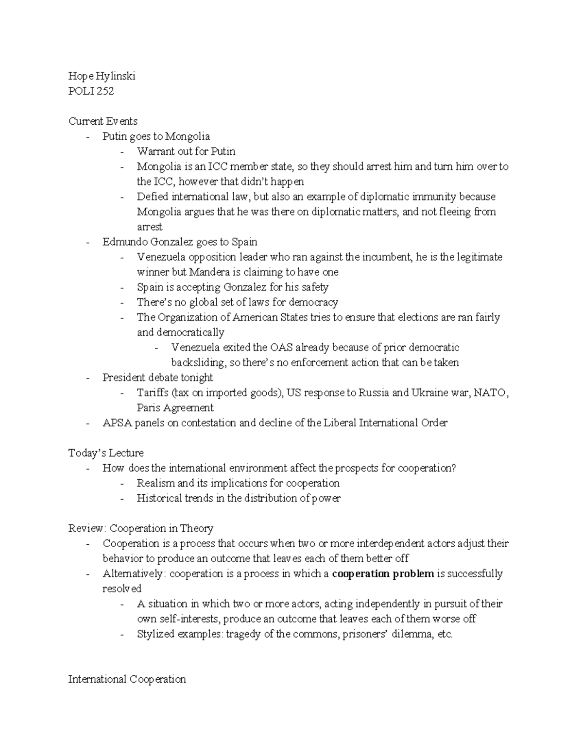 Insights on Realism in International Relations: POLI 252 Lecture Notes ...