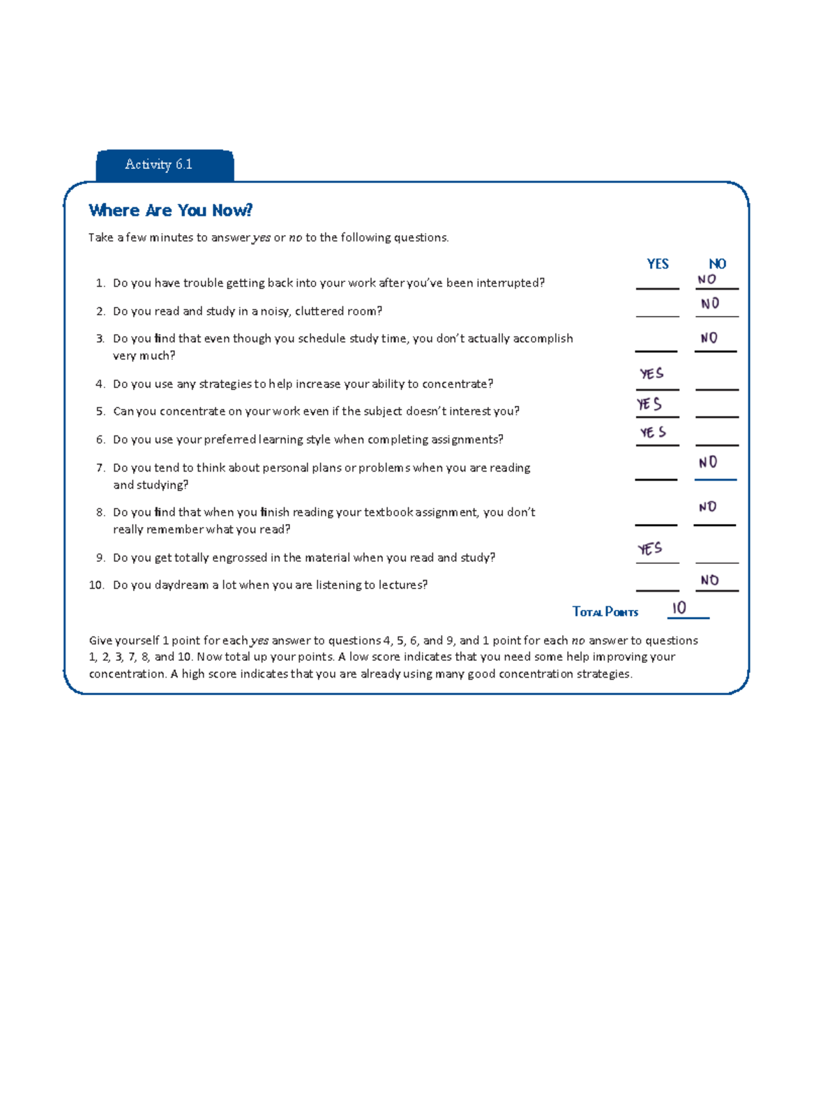 Appendix 9 - Assessing Your Concentration Strategies - Studocu