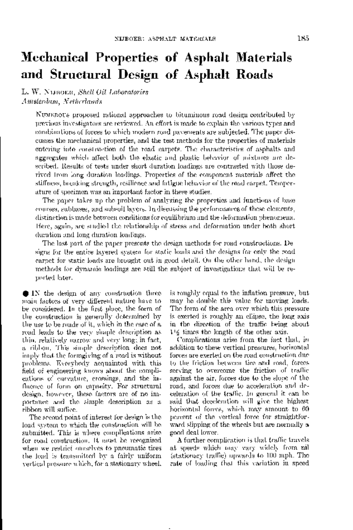 Mechanical Properties of Asphalt Materials and Road Design (33-014 ...