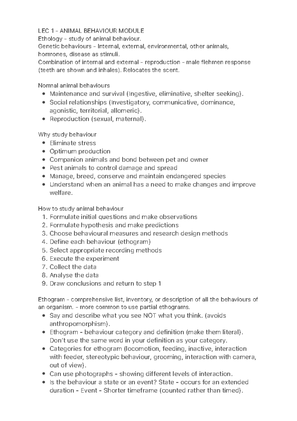 ANIM1014 Lecture Notes: Understanding Animal Behaviour Concepts - Studocu