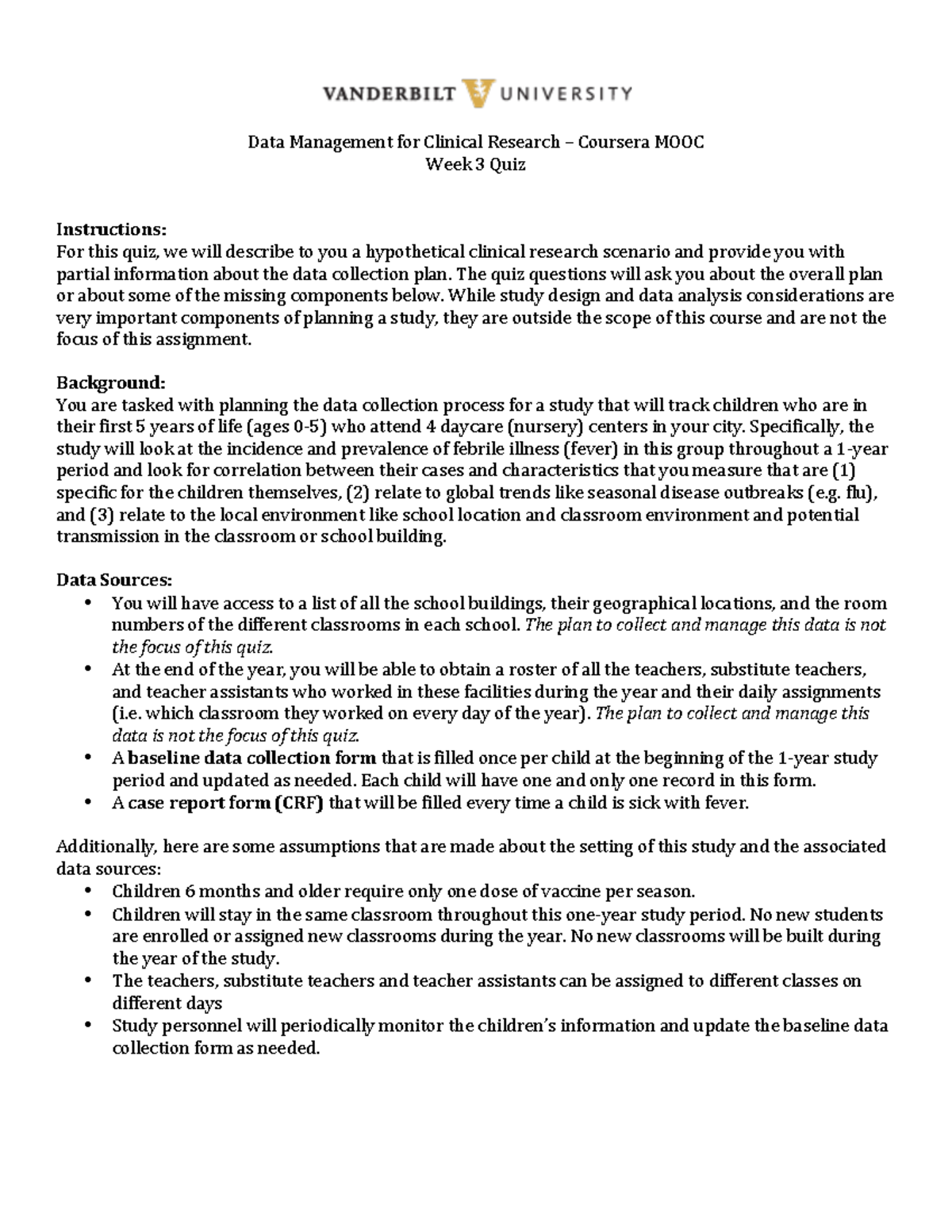 Data Management for Clinical Research: Week 3 Quiz Instructions - Studocu