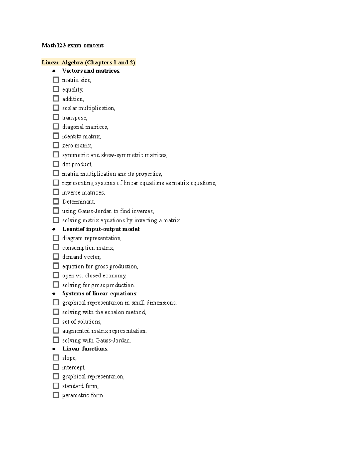 Math123 exam content - All topics for final - Math123 exam content ...