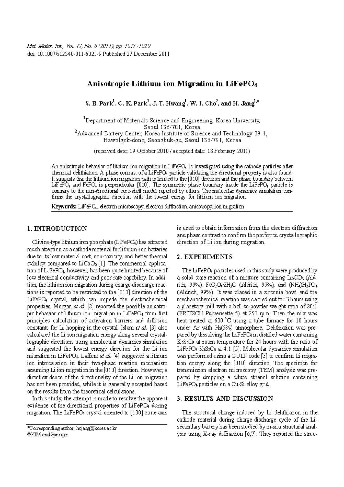 Atomic-Scale Study of Defects, Dopants, and Li Migration in LiFePO4 ...
