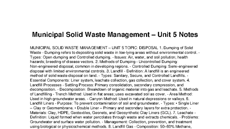 Municipal Solid Waste Management Unit 5: Disposal Methods and Case ...