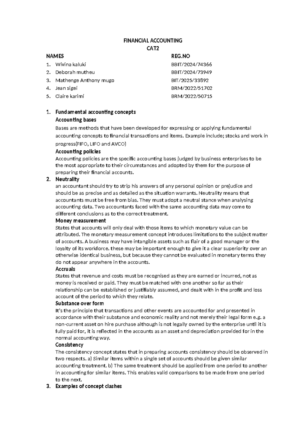 Financial Accounting CAT2 Notes: Key Concepts & Principles - Studocu