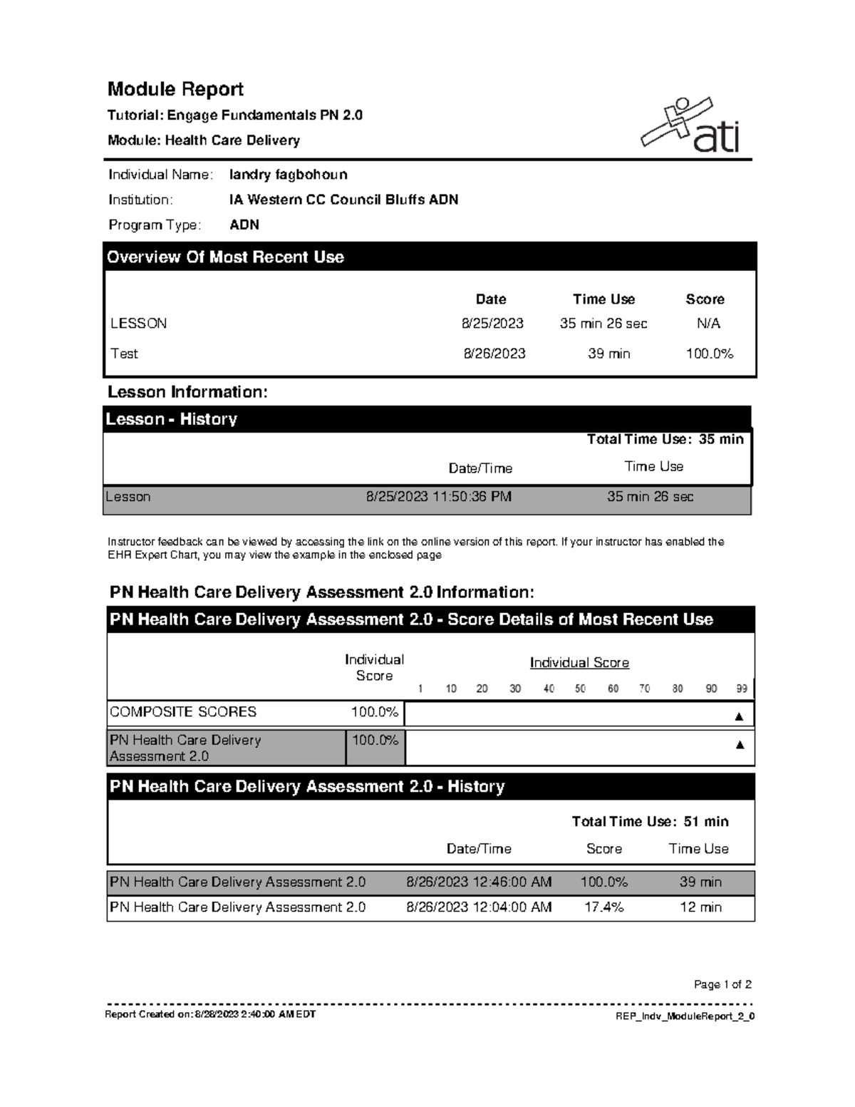 FN033 - note - Module Report Lesson Information: Tutorial: Engage ...