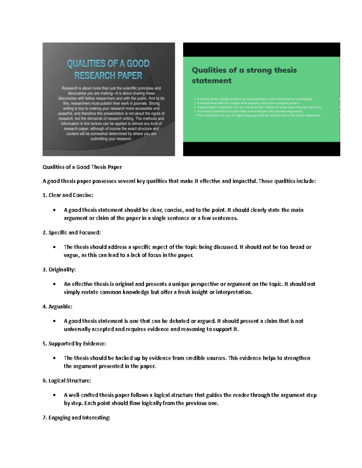 Qualities of a Good Thesis Paper: Key Features & Guidelines - Studocu