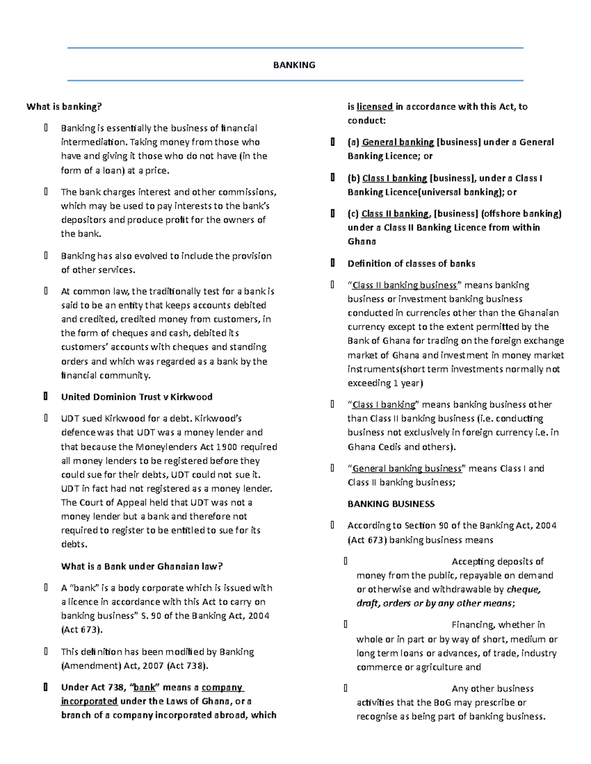 Banking Notes Overview: Key Legal Framework & Concepts - Studocu