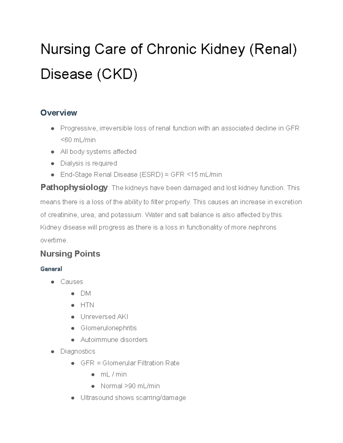 Chronic Kidney (Renal) Disease (CKD) - Nursing Care of Chronic Kidney ...