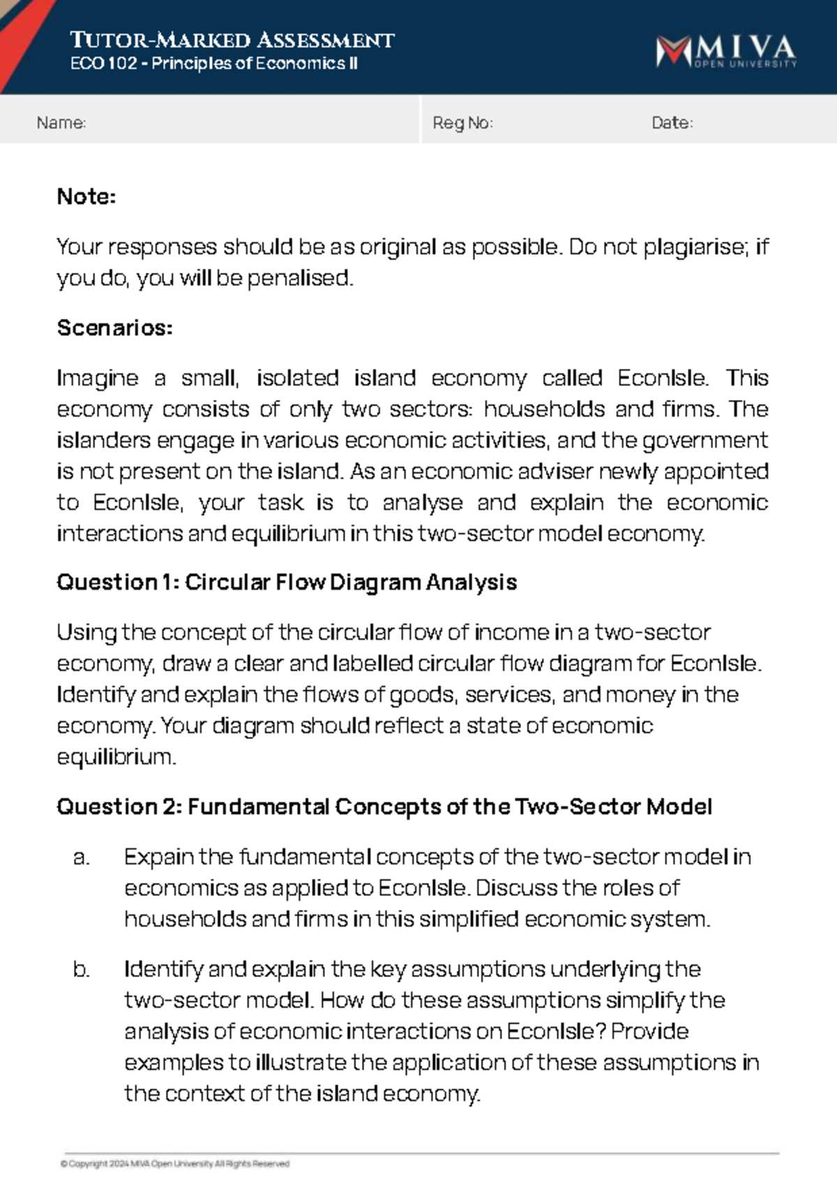 ECO 102 Final Exam: Economic Analysis of Econlsle Model - Studocu