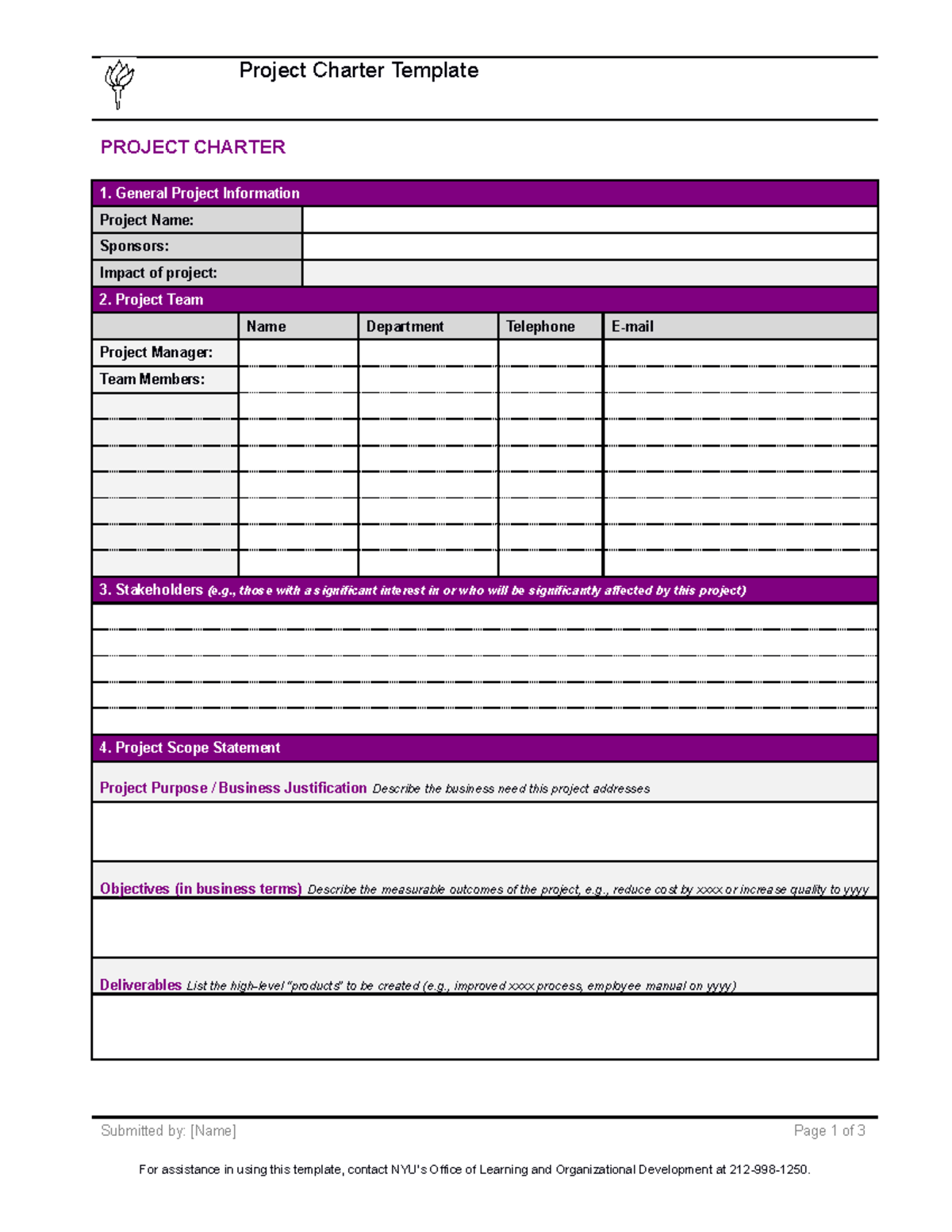 Project Charter Template - Project Charter Template PROJECT CHARTER 1 ...