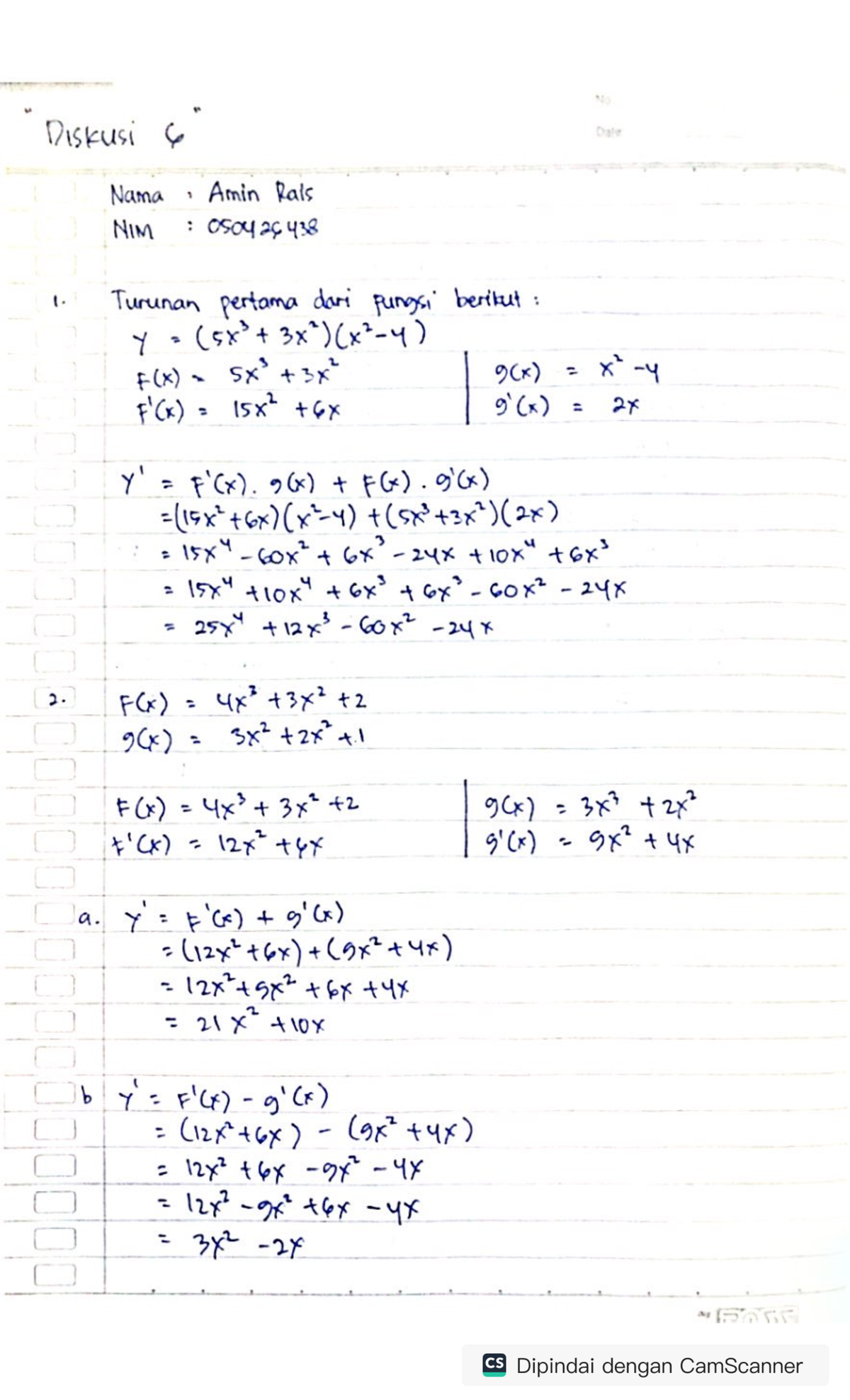 Diskusi 6: Turunan Pertama Pungsi - AMIN RAIS 050426438 - Studocu