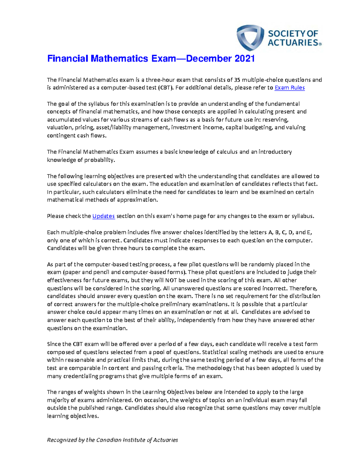 Financial Mathematics Exam FM Syllabus 2021: Key Concepts & Objectives ...