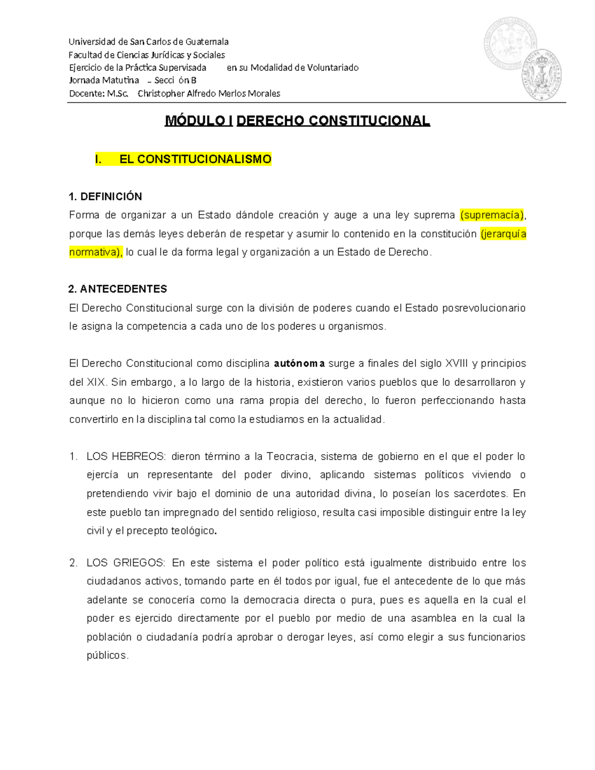 Derecho Constitucional I: Teoría del Estado y Su Evolución - Studocu
