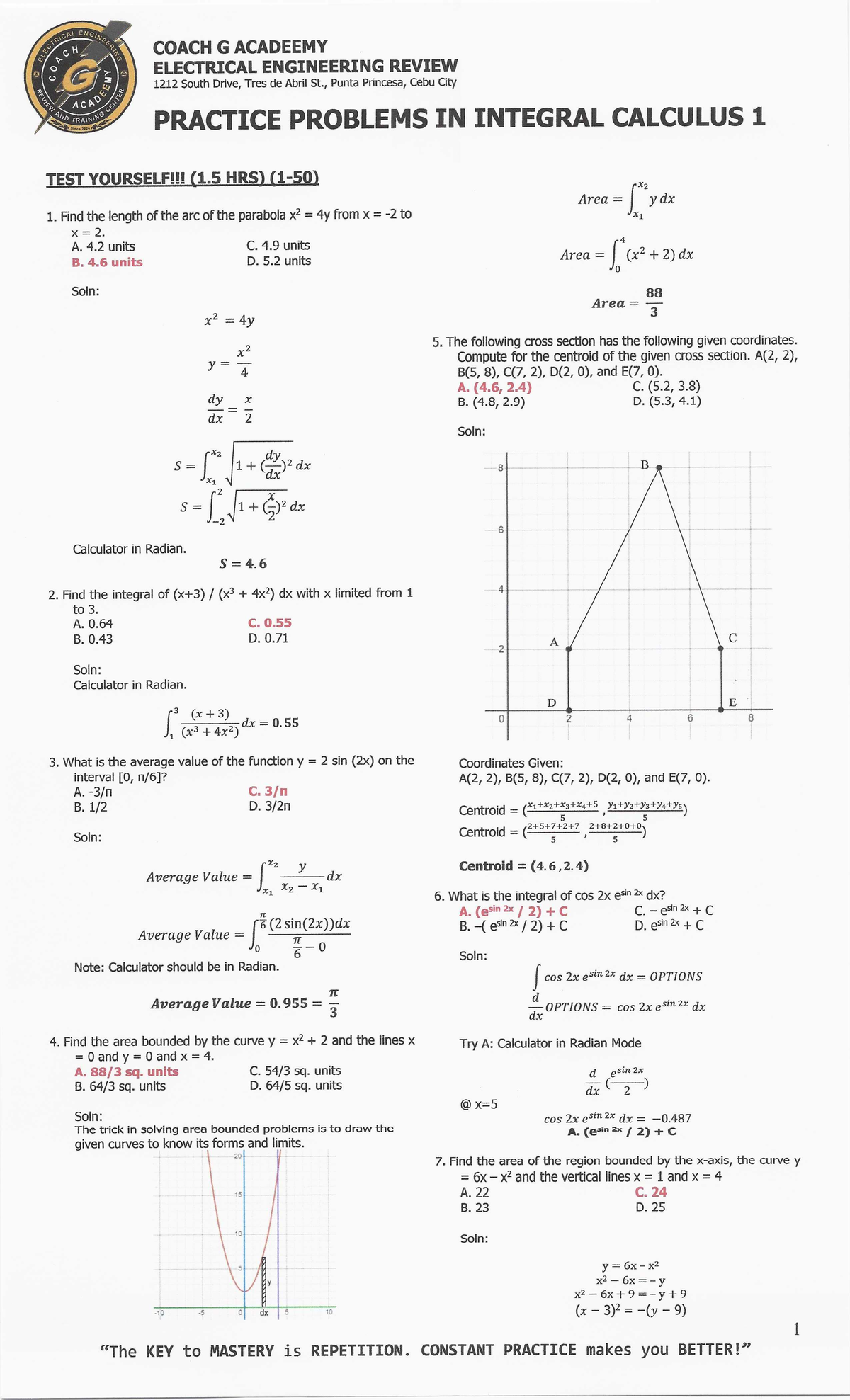 COACH G ACADEEMY ELECTRICAL ENGINEERING REVIEW: INTEGRAL CALCULUS 1 ...