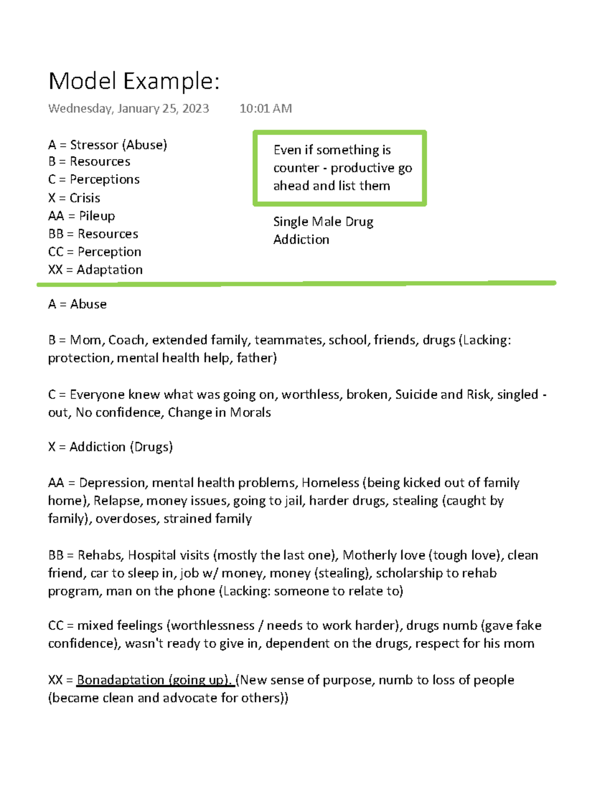 ABC-X Model Example: Notes on Stressors and Adaptation in Drug ...