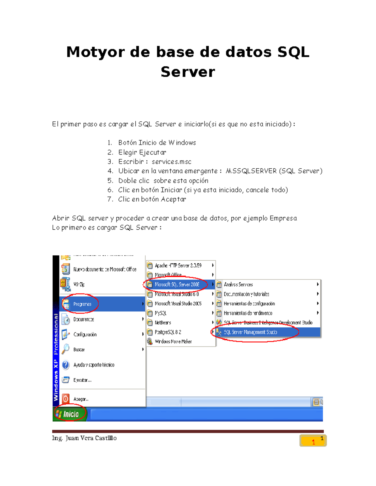 Crear base de datos en SQL Server - redes - Studocu