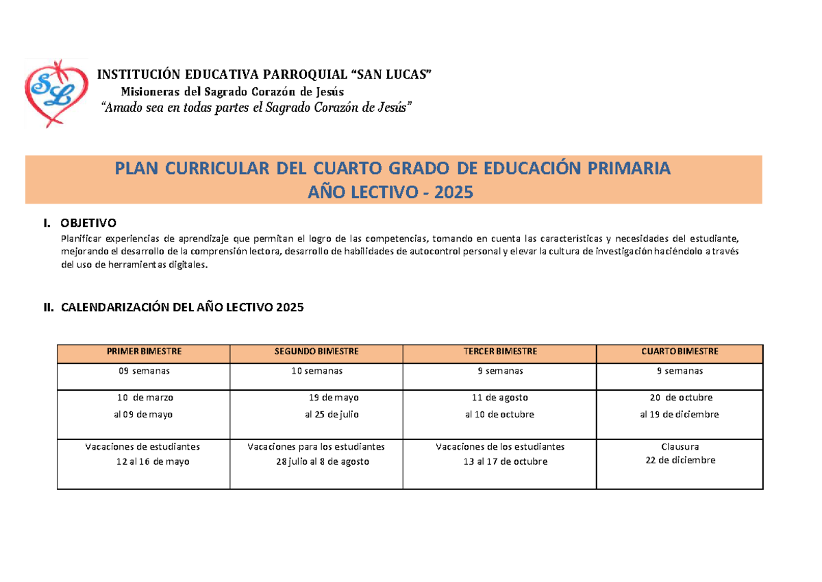 Plan Curricular 2025 - Cuarto Grado de Educación Primaria - Studocu