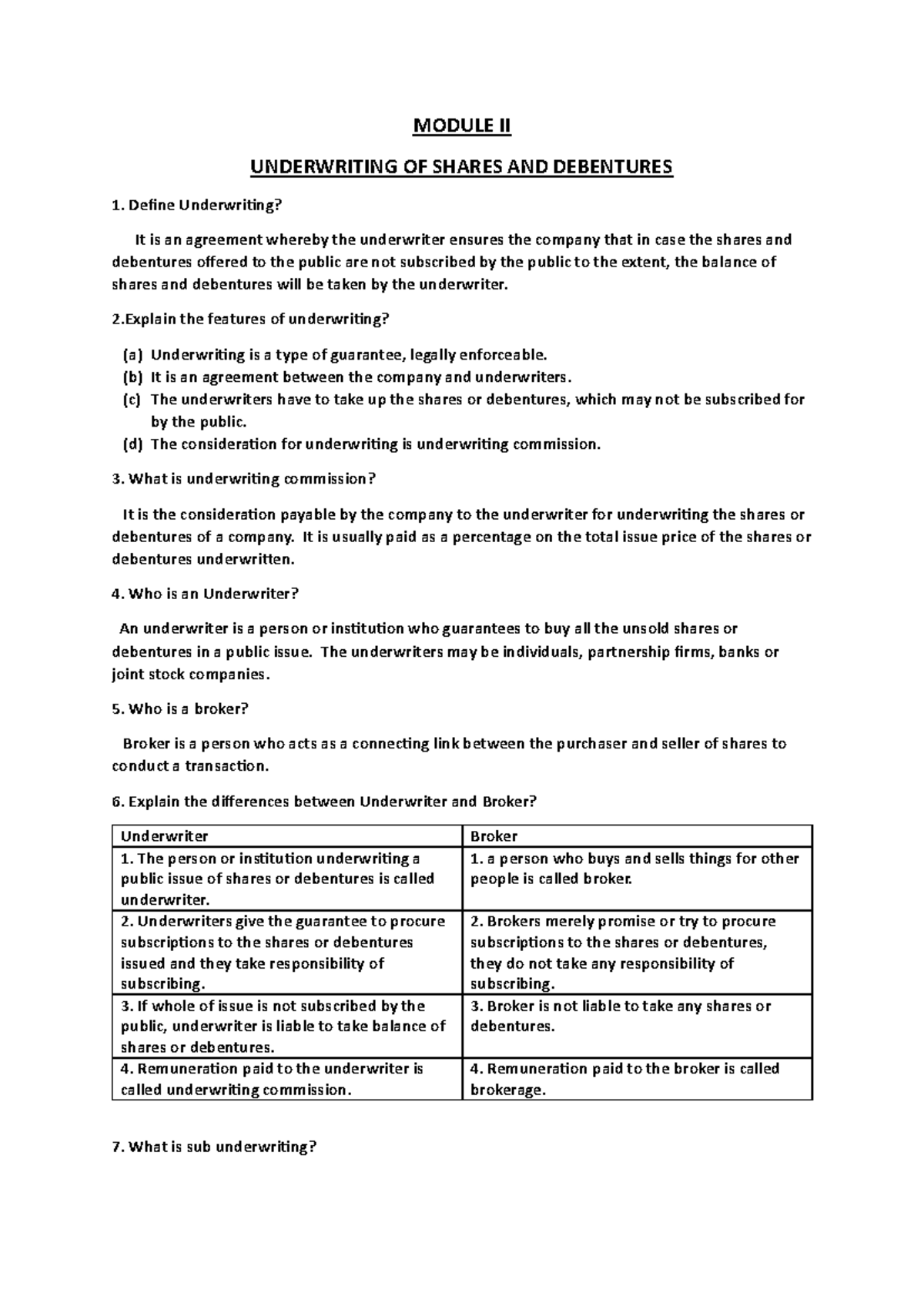Module II - Underwriting of Shares & Debentures - Studocu