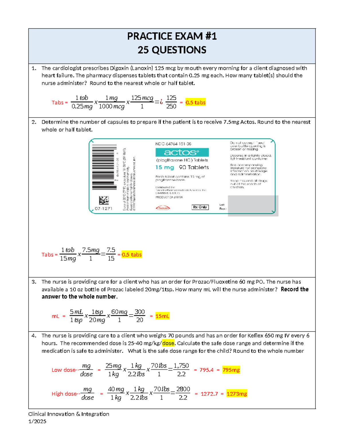 Advanced MS Dosage Calculation Practice Exam (Answer Key) - Studocu